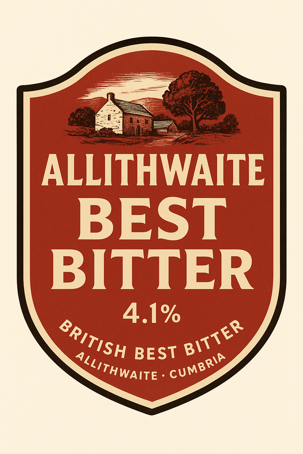Allithwaite Best Bitter label with a rustic design on a beige background