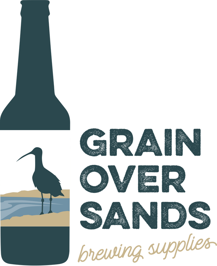 Grain Over Sands Logo showing beer bottle and brewing supplies