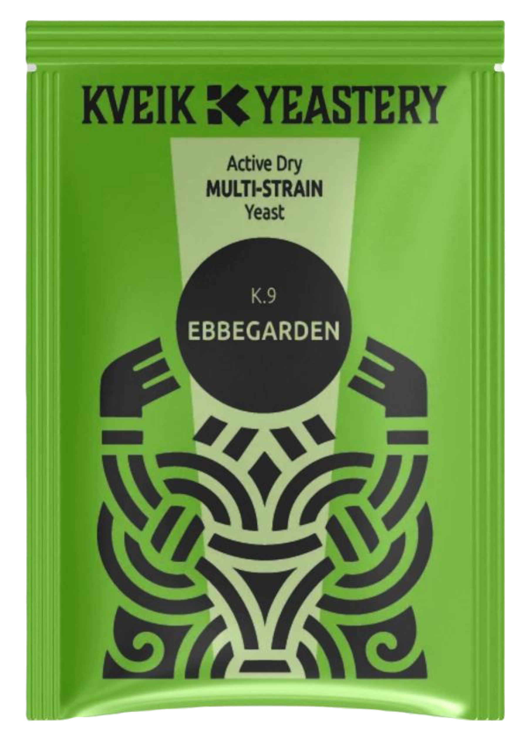 Green package of Kveik Yeastery Ebbegarden yeast with black text and design. Sólstorm NEIPA All Grain Recipe Kit 