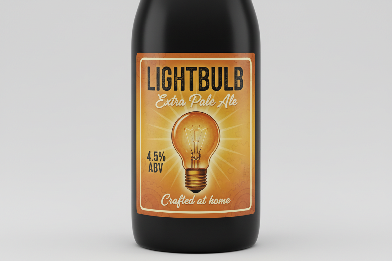 beer label. Lightbulb Extra Pale Ale, 4.5%, Crafted at home